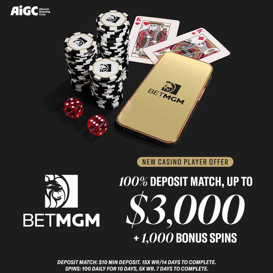 New Casino Player Offer, 100% Deposit Match, Up To $3,000, Plus, 1,000 Bonus Spins